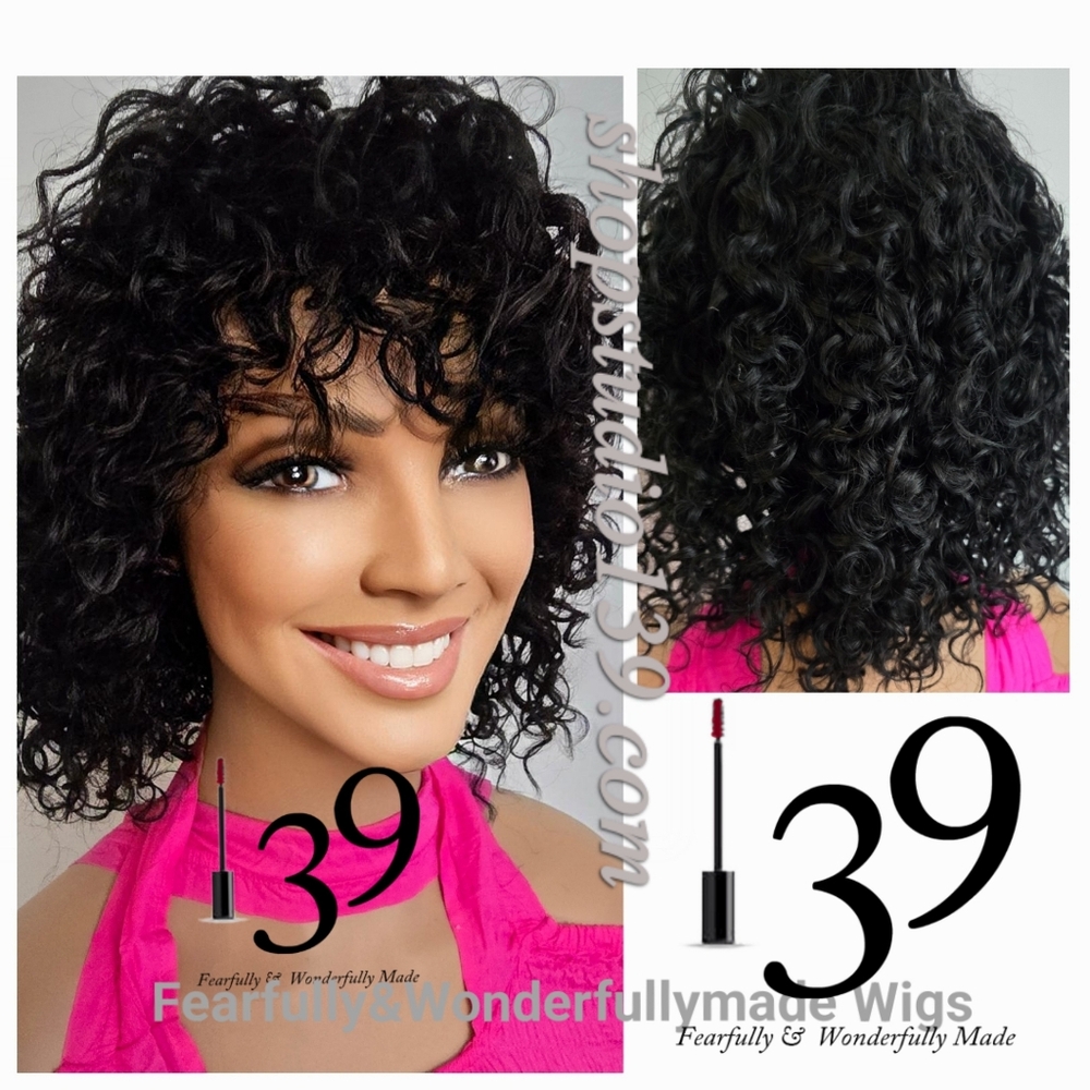 100% Human hair curly bang wig